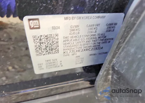 2024 Chevrolet Trax 1Lt из США, поврежденный, VIN KL77LHE2XRC219314